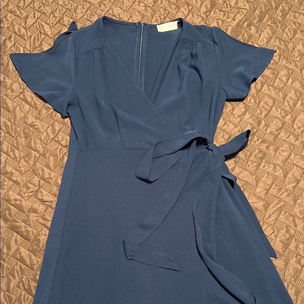 Altar'd State Blue Wrap Maxi Dress with Flutter Sleeves